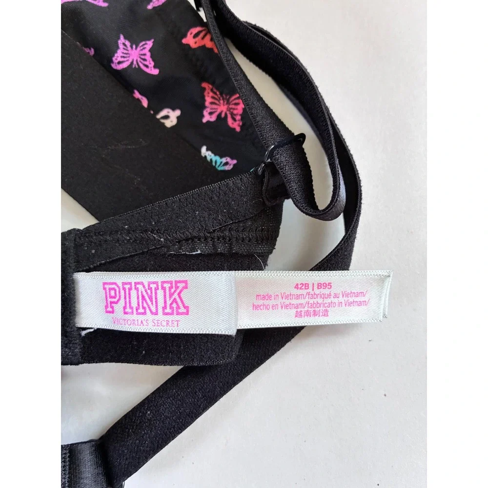 Victoria's Secret PINK Wear Everywhere T-Shirt Bra Black Butterfly 42B